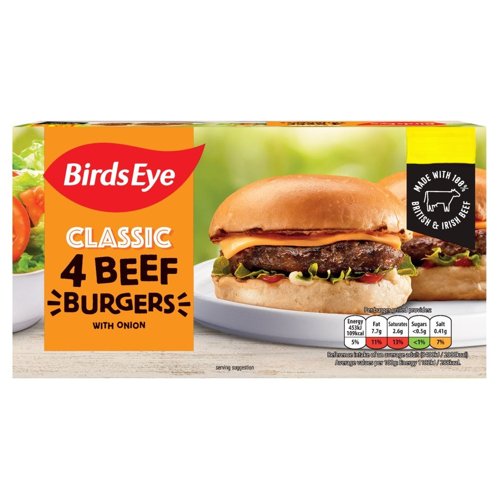 Birds Eye Classic 4 Beef Burgers with Onion 227g PM £2.79