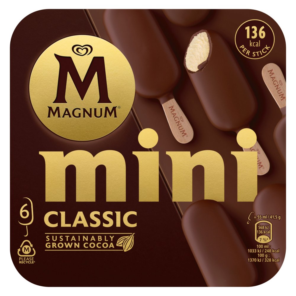 Magnum Mini Ice Cream Sticks Classic, Almond & White Chocolate 6x 55 ml