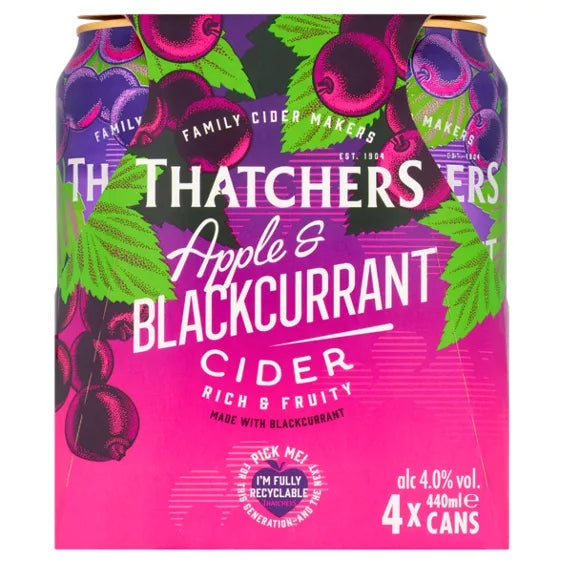 Thatchers Apple & Blackcurrant Cider 4pk Pm £6.69 440ml