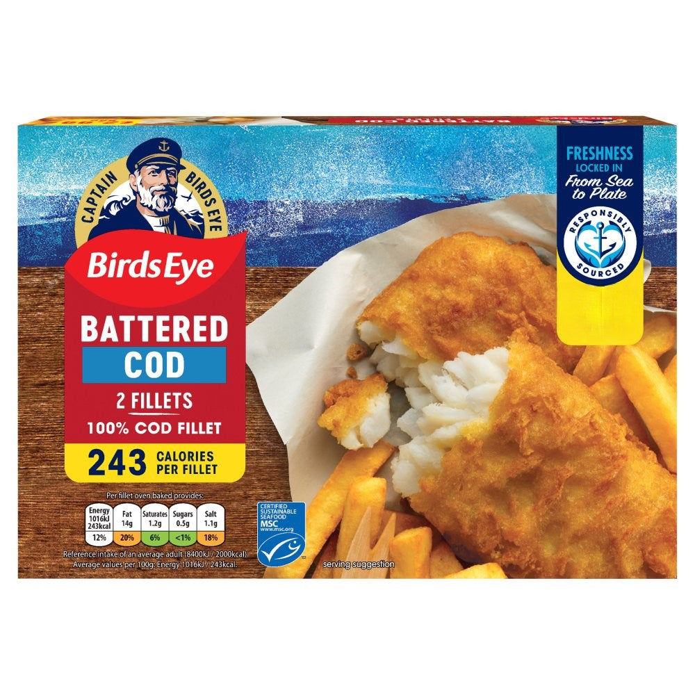 Birds Eye 2 Battered Cod Fillets 200g PM £2.99