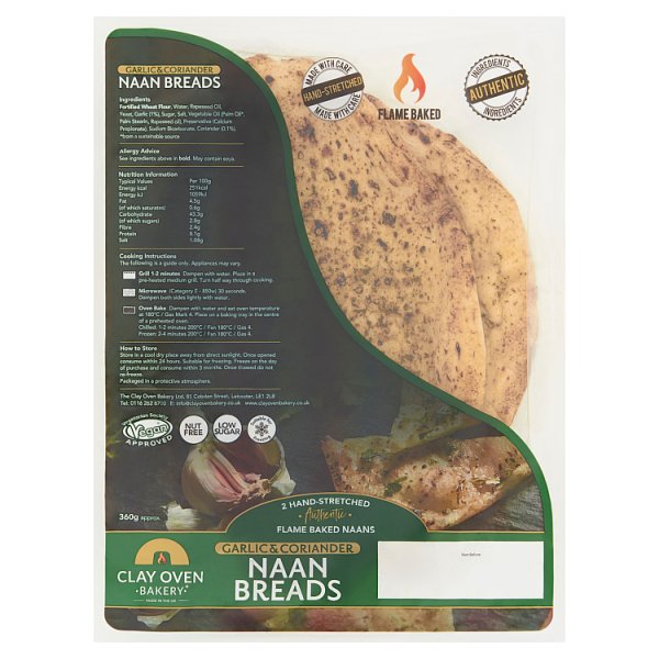 Clay Oven Bakery Garlic & Coriander Naan Breads 360g