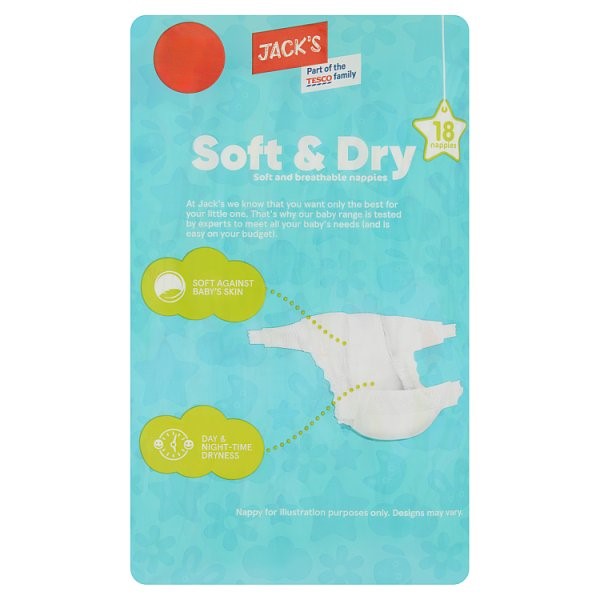 Jack's Soft & Dry Size 3 18 Nappies PM £2.99