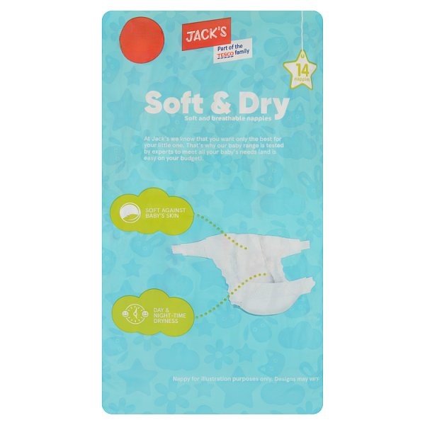 Jack's Soft & Dry Size 5 14 Nappies PM £2.99