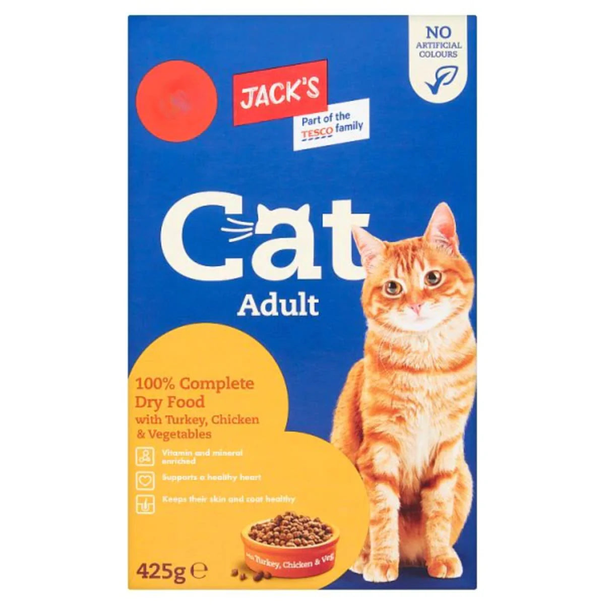 Jack's Cat Adult 100% Complete Dry Food with Turkey, Chicken & Vegetables 425g [PM £1.39 ]