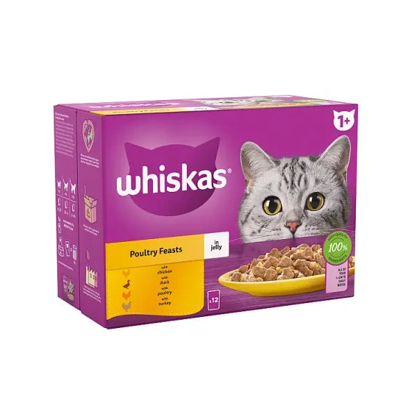 Whiskas 1 + Pouch Poultry Feasts In Jelly 12pk 85g